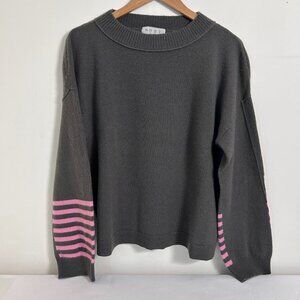 Inhabit [NHBT] Cashmere Women's Large Gray Sweater with Pink Lines on Sleeves